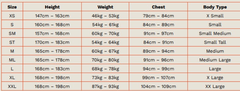 Zone3 Womens Wetsuits 0 Size Chart